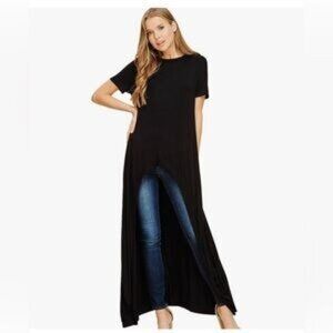 Annabelle Navy Blue Long High-Low Tunic Top
